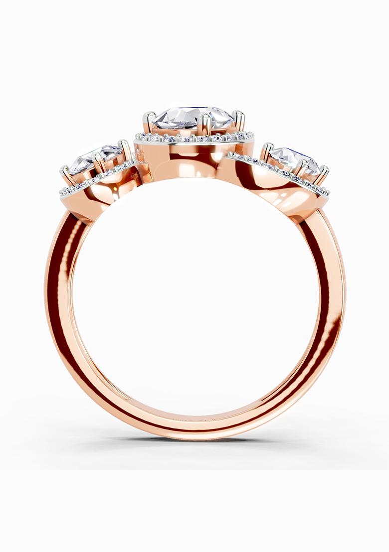 14Kt Rose Gold Lab Grown Diamond 2 Carat Oval Three Stone Halo Ring for Women