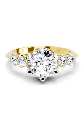 14Kt Yellow Gold Lab Grown Diamond 1.71 Carat Round Side Stone Engagement Ring for Women