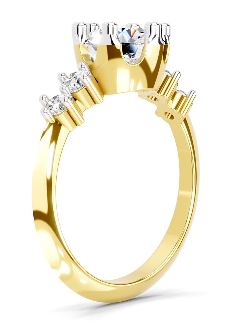 14Kt Yellow Gold Lab Grown Diamond 1.71 Carat Round Side Stone Engagement Ring for Women