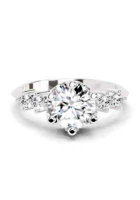 14Kt White Gold Lab Grown Diamond 1.71 Carat Round Side Stone Engagement Ring for Women