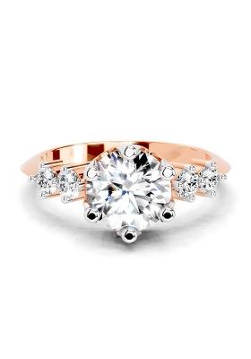 14Kt Rose Gold Lab Grown Diamond 1.71 Carat Round Side Stone Engagement Ring for Women