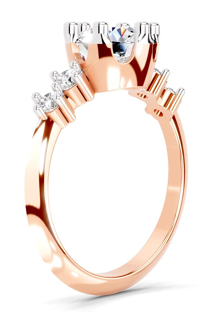 14Kt Rose Gold Lab Grown Diamond 1.71 Carat Round Side Stone Engagement Ring for Women