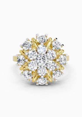 14Kt Yellow Gold Lab Grown Diamond 2.36 Carat Round Shape Diamond Cluster Ring for Women