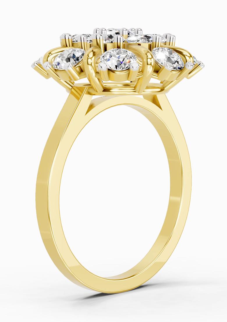 14Kt Yellow Gold Lab Grown Diamond 2.36 Carat Round Shape Diamond Cluster Ring for Women