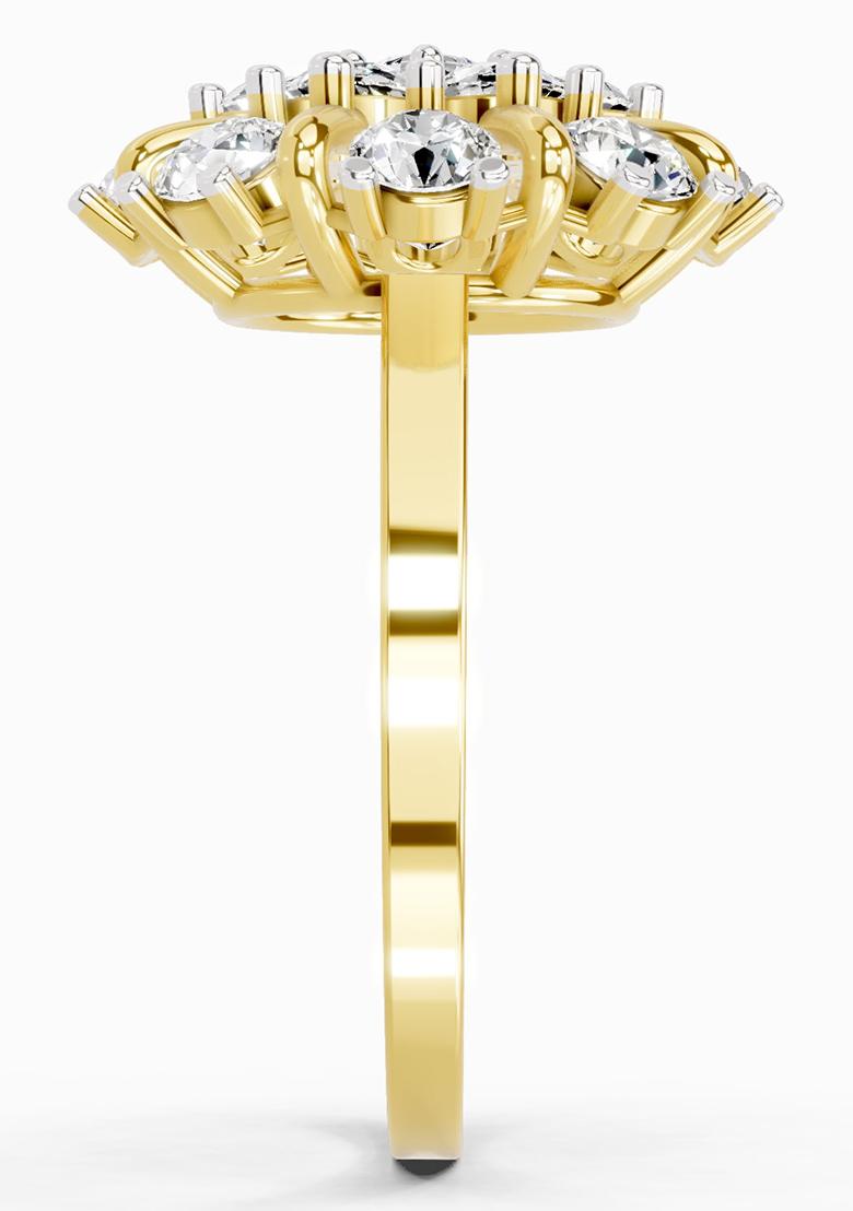 14Kt Yellow Gold Lab Grown Diamond 2.36 Carat Round Shape Diamond Cluster Ring for Women