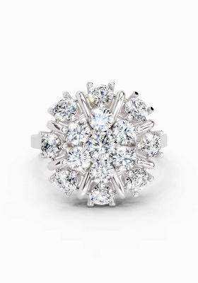 14Kt White Gold Lab Grown Diamond 2.36 Carat Round Shape Diamond Cluster Ring for Women