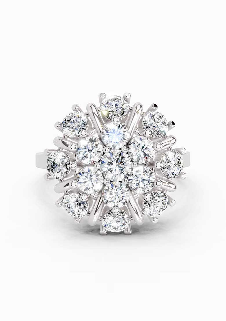 14Kt White Gold Lab Grown Diamond 2.36 Carat Round Shape Diamond Cluster Ring for Women