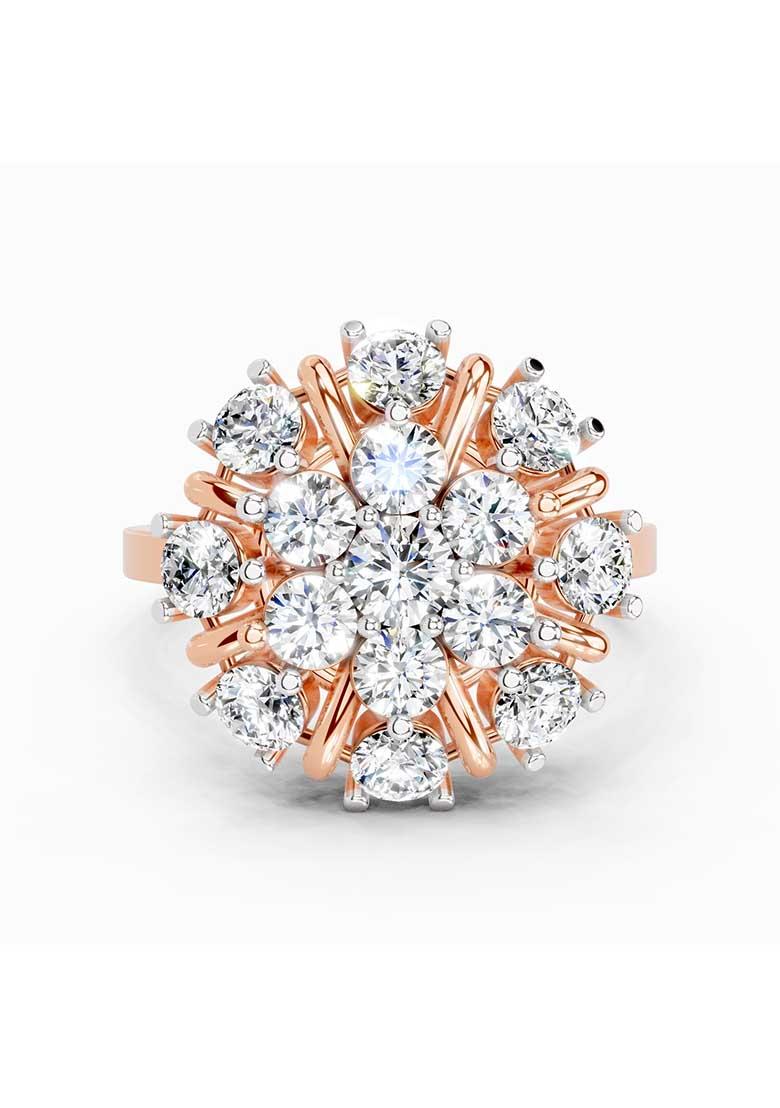 14Kt Rose Gold Lab Grown Diamond 2.36 Carat Round Shape Diamond Cluster Ring for Women