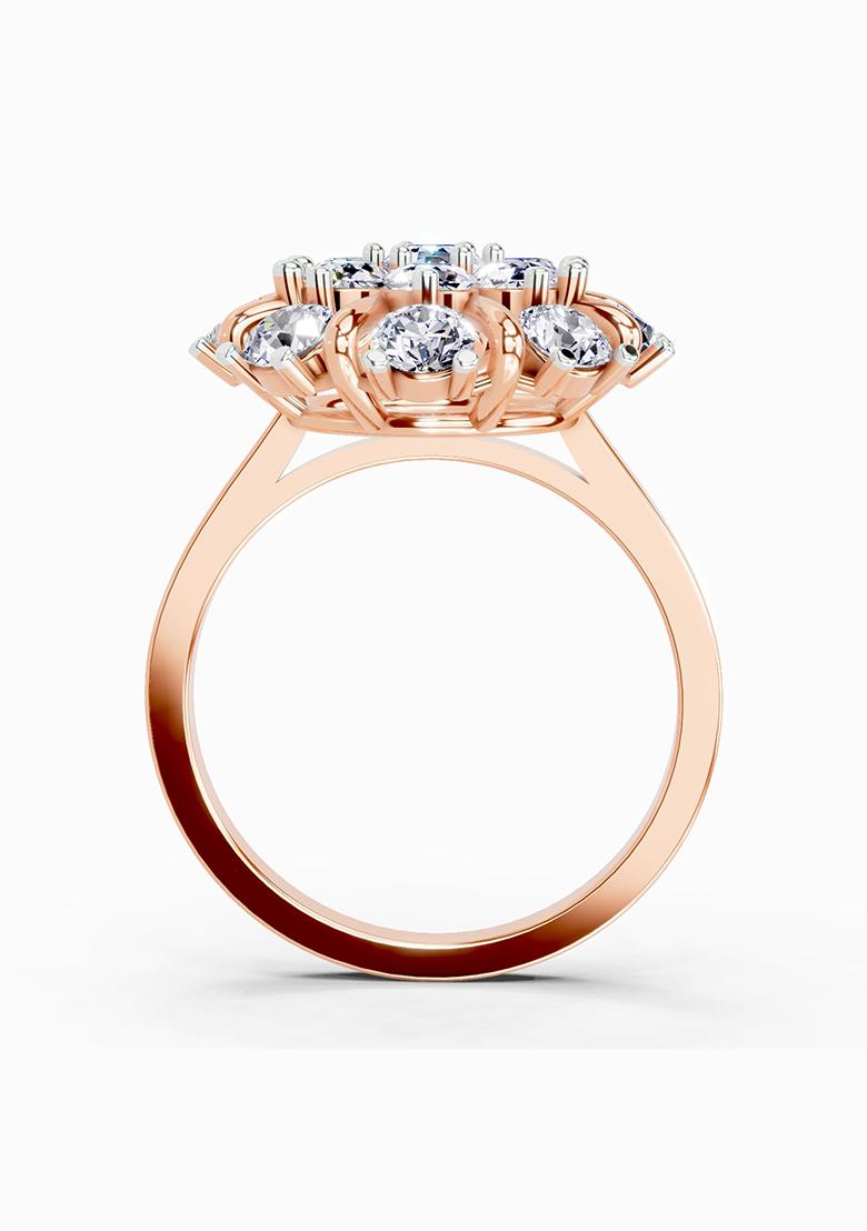 14Kt Rose Gold Lab Grown Diamond 2.36 Carat Round Shape Diamond Cluster Ring for Women
