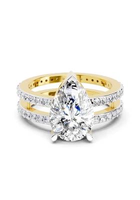 14Kt Yellow Gold Lab Grown Diamond 3.98 Carat Pear Shape Diamond Engagement Ring for Women