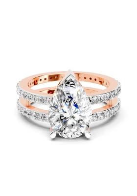 14Kt Rose Gold Lab Grown Diamond 3.98 Carat Pear Shape Diamond Engagement Ring for Women