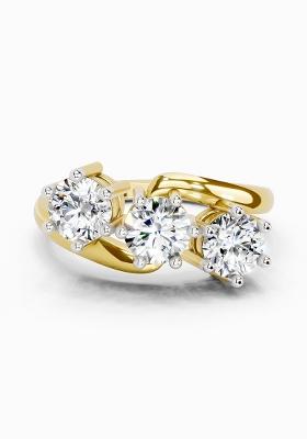 14Kt Yellow Gold Lab Grown Diamond 1.14 Carat Round Three Stone Ring for Women