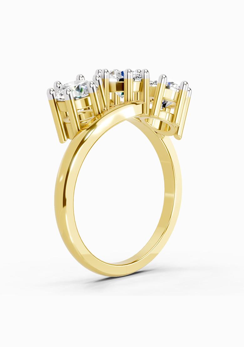 14Kt Yellow Gold Lab Grown Diamond 1.14 Carat Round Three Stone Ring for Women