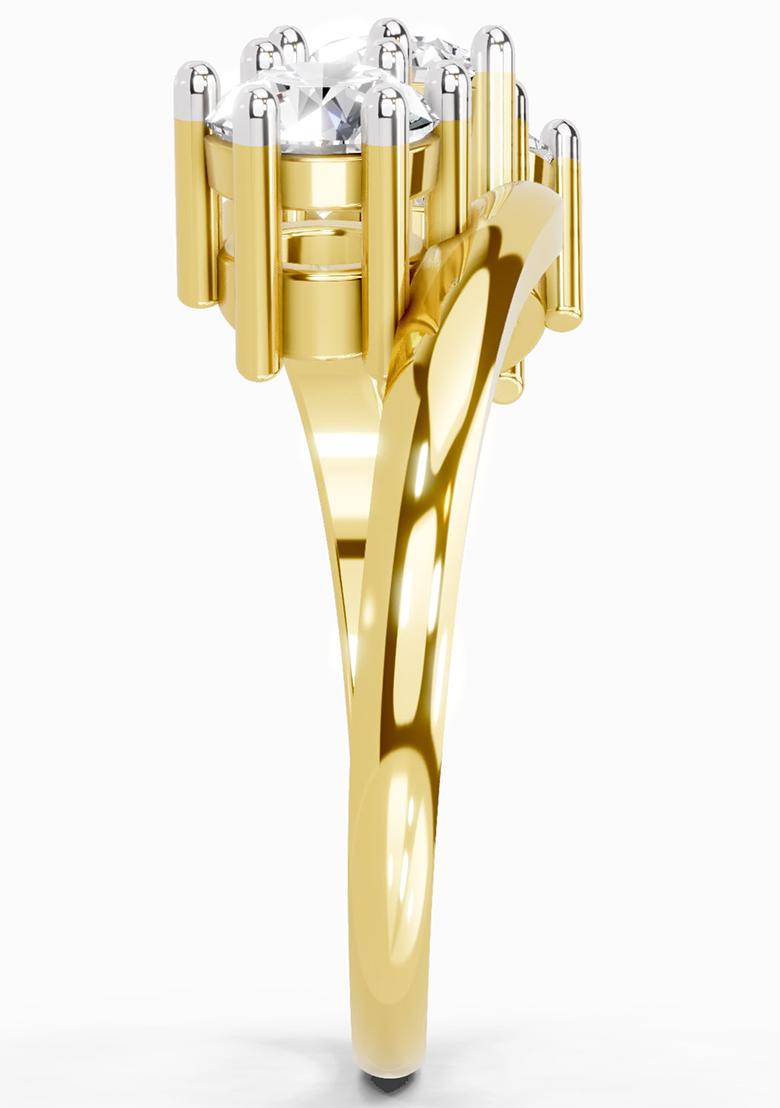 14Kt Yellow Gold Lab Grown Diamond 1.14 Carat Round Three Stone Ring for Women