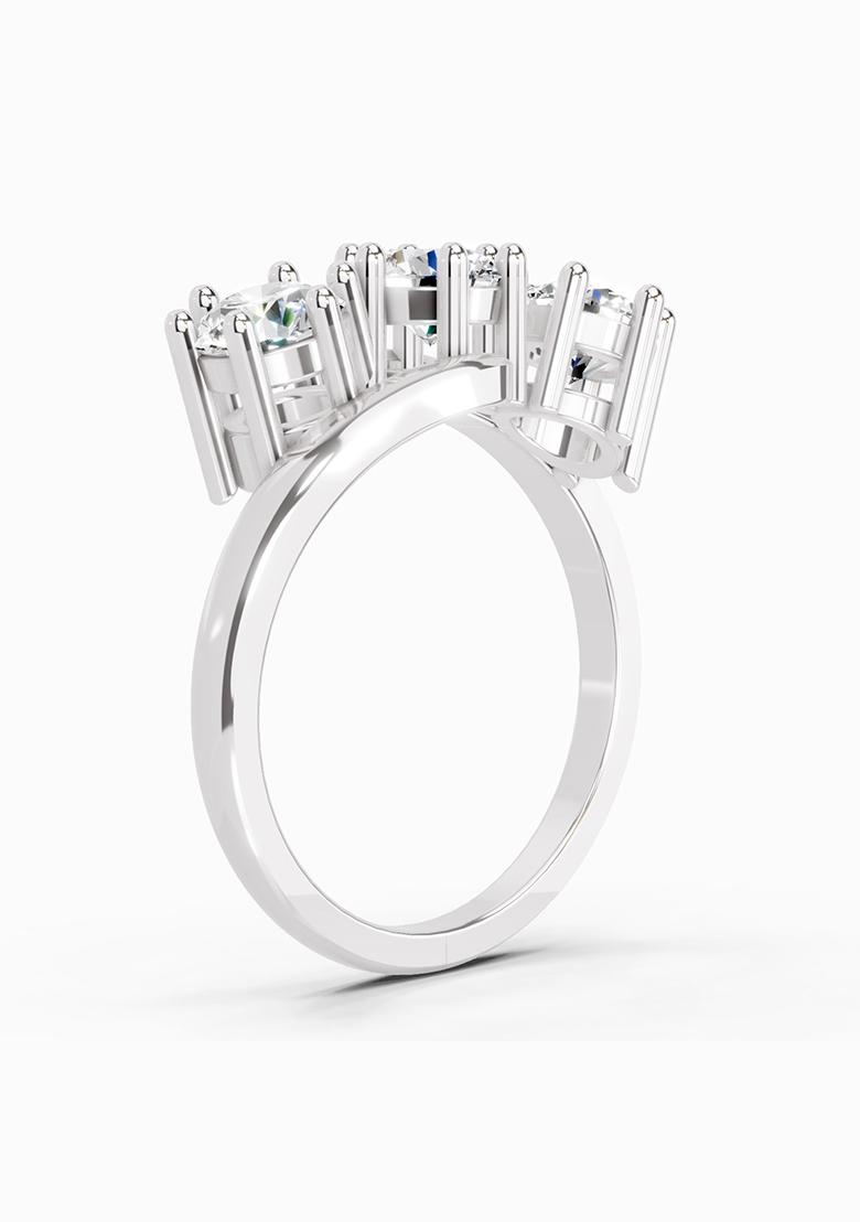 14Kt White Gold Lab Grown Diamond 1.14 Carat Round Three Stone Ring for Women