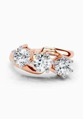14Kt Rose Gold Lab Grown Diamond 1.14 Carat Round Three Stone Ring for Women