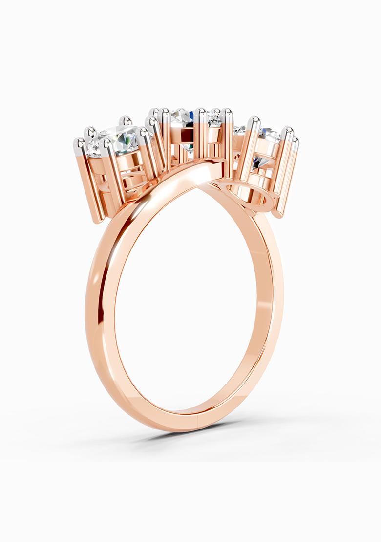 14Kt Rose Gold Lab Grown Diamond 1.14 Carat Round Three Stone Ring for Women