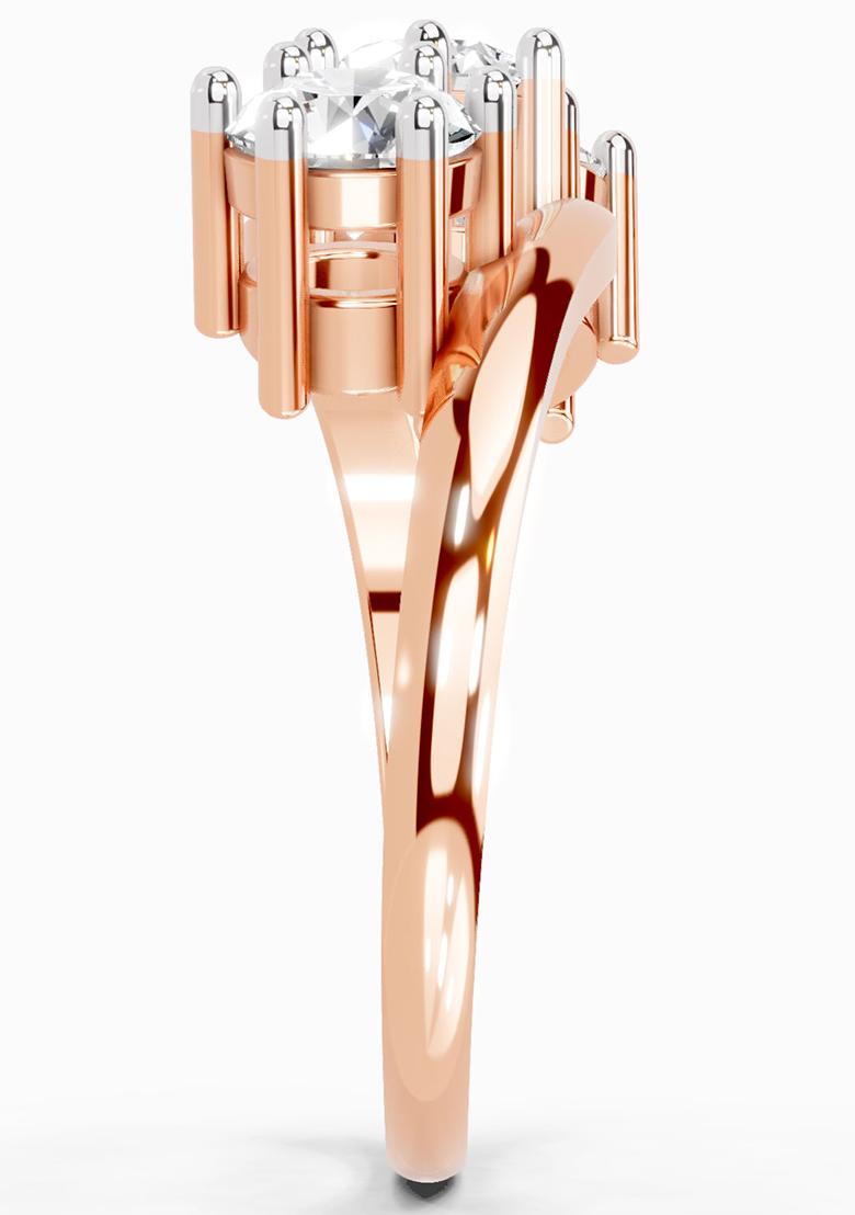 14Kt Rose Gold Lab Grown Diamond 1.14 Carat Round Three Stone Ring for Women