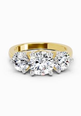 14Kt Yellow Gold Lab Grown Diamond 2 Carat Round Three Stone Ring for Women