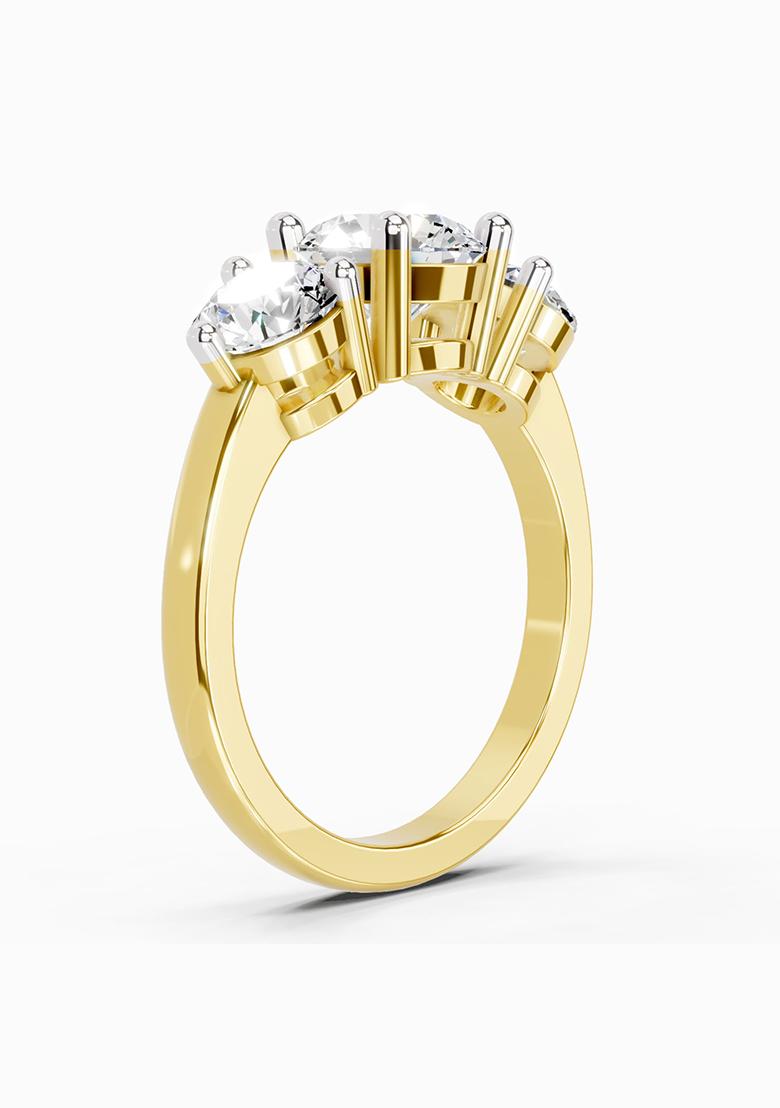 14Kt Yellow Gold Lab Grown Diamond 2 Carat Round Three Stone Ring for Women