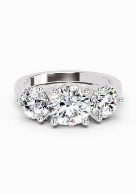 14Kt White Gold Lab Grown Diamond 2 Carat Round Three Stone Ring for Women