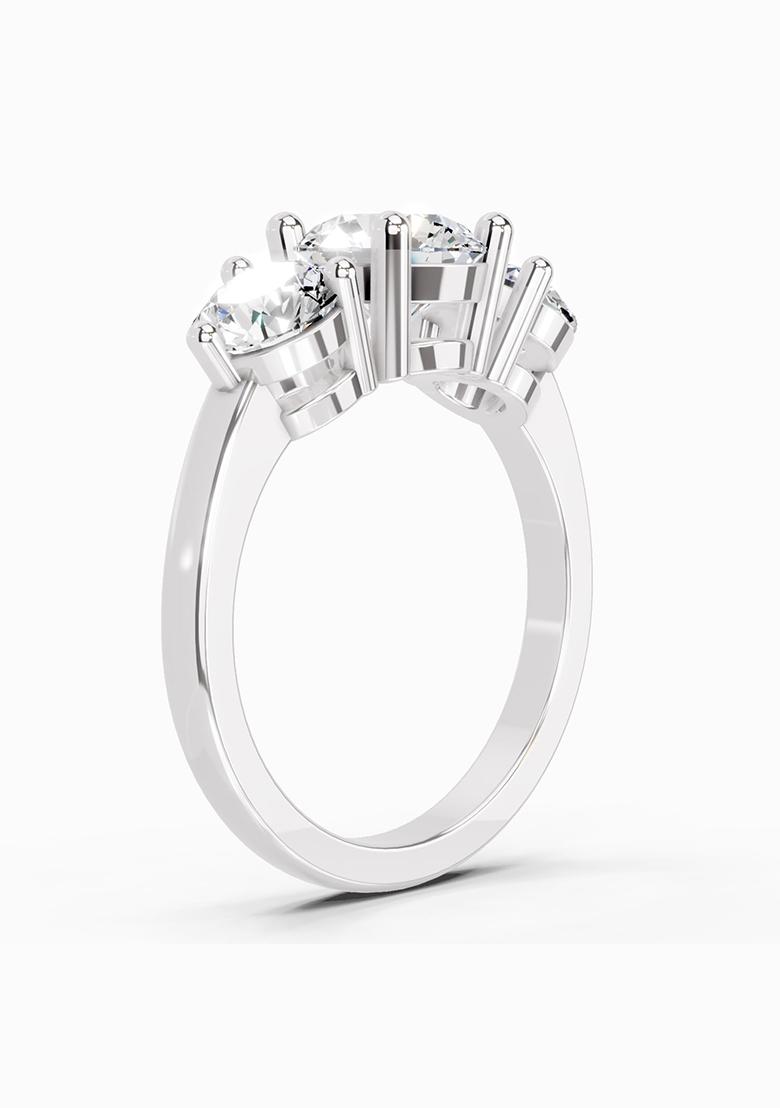 14Kt White Gold Lab Grown Diamond 2 Carat Round Three Stone Ring for Women