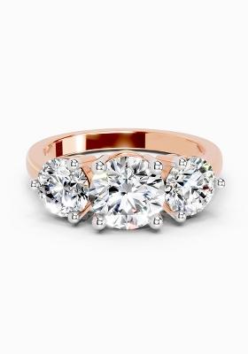 14Kt Rose Gold Lab Grown Diamond 2 Carat Round Three Stone Ring for Women