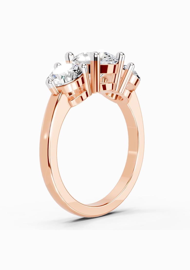 14Kt Rose Gold Lab Grown Diamond 2 Carat Round Three Stone Ring for Women