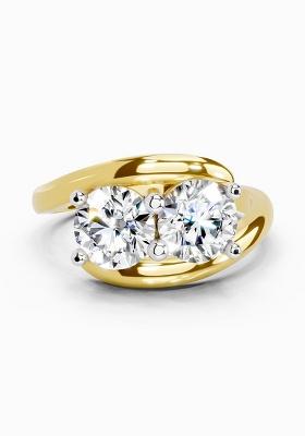 14Kt Yellow Gold Lab Grown Diamond 1.5 Carat Round Two Stone Ring for Women