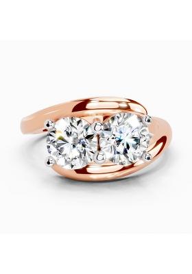 14Kt Rose Gold Lab Grown Diamond 1.5 Carat Round Two Stone Ring for Women