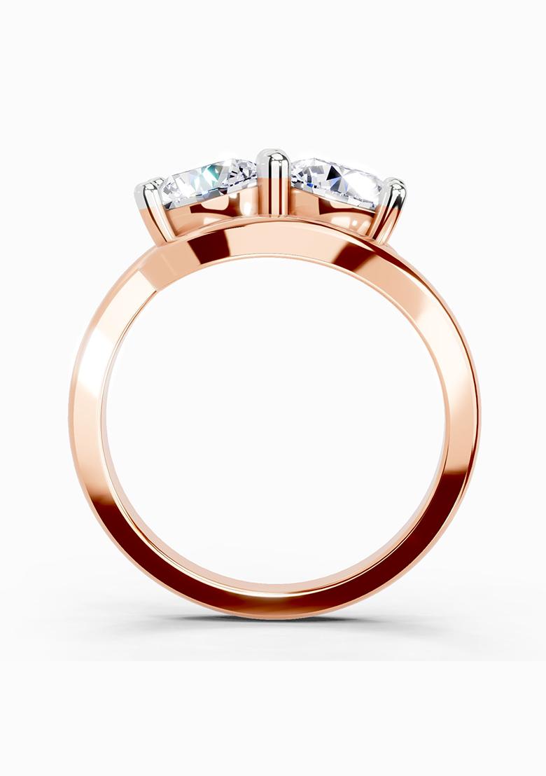 14Kt Rose Gold Lab Grown Diamond 1.5 Carat Round Two Stone Ring for Women