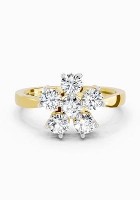 14Kt Yellow Gold Lab Grown Diamond 0.66 Carat Round Shape Flower Diamond Ring for Women