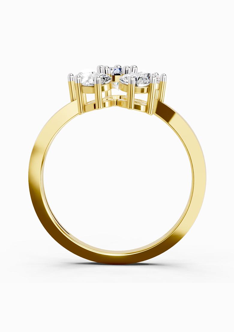 14Kt Yellow Gold Lab Grown Diamond 0.66 Carat Round Shape Flower Diamond Ring for Women