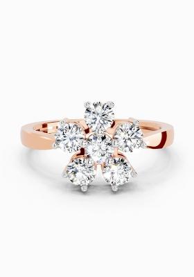 14Kt Rose Gold Lab Grown Diamond 0.66 Carat Round Shape Flower Diamond Ring for Women