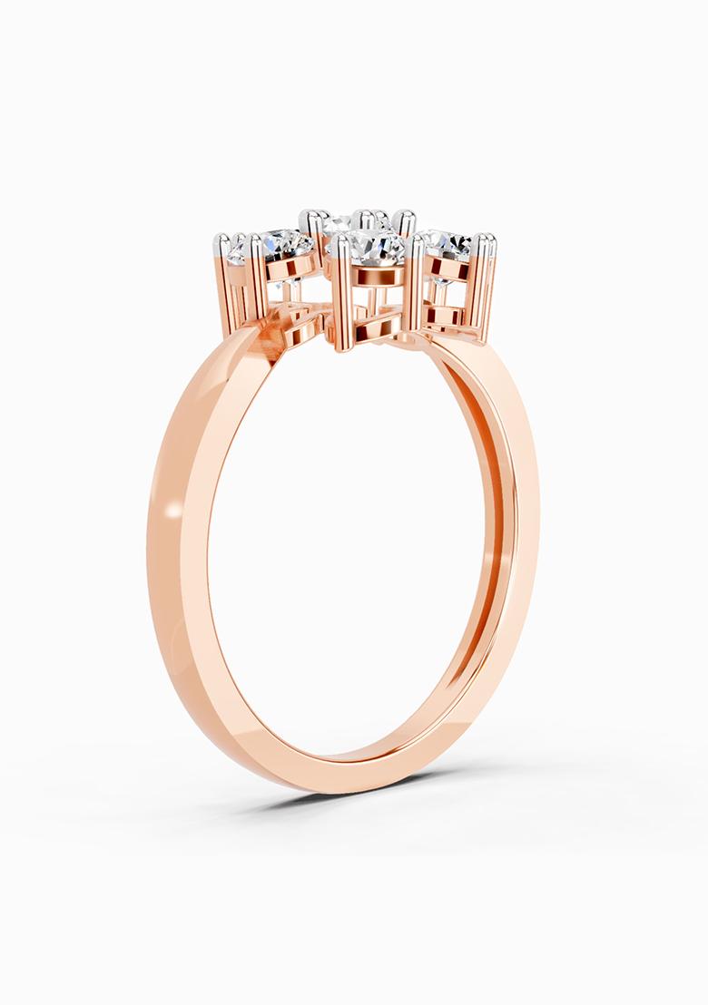 14Kt Rose Gold Lab Grown Diamond 0.66 Carat Round Shape Flower Diamond Ring for Women