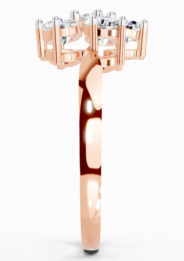 14Kt Rose Gold Lab Grown Diamond 0.66 Carat Round Shape Flower Diamond Ring for Women