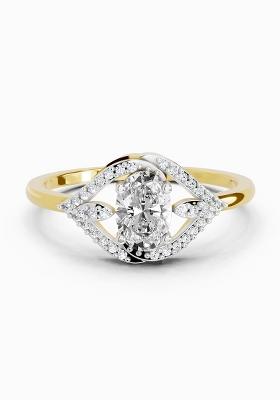 14Kt Yellow Gold Lab Grown Diamond 0.51 Carat Oval Halo Ring for Women