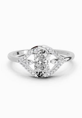 14Kt White Gold Lab Grown Diamond 0.51 Carat Oval Halo Ring for Women