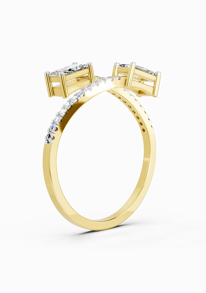 14Kt Yellow Gold Lab Grown Diamond 0.82 Carat Emerald Shape Diamond Toi et Moi Ring for Women