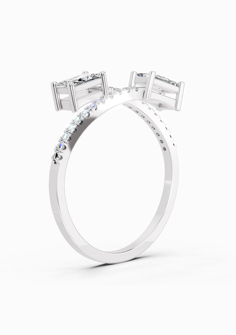 14Kt White Gold Lab Grown Diamond 0.82 Carat Emerald Shape Diamond Toi et Moi Ring for Women