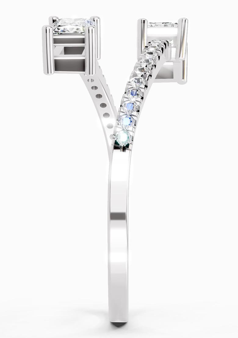 14Kt White Gold Lab Grown Diamond 0.82 Carat Emerald Shape Diamond Toi et Moi Ring for Women