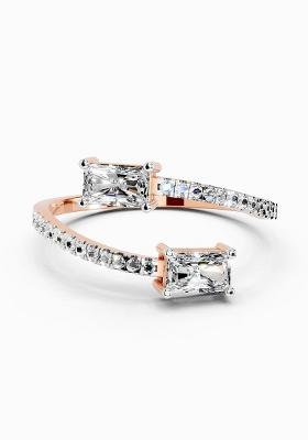 14Kt Rose Gold Lab Grown Diamond 0.82 Carat Emerald Shape Diamond Toi et Moi Ring for Women
