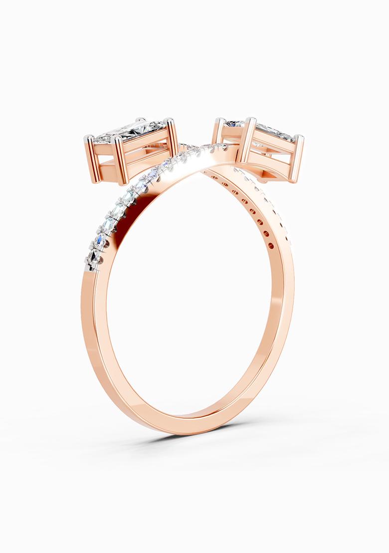 14Kt Rose Gold Lab Grown Diamond 0.82 Carat Emerald Shape Diamond Toi et Moi Ring for Women