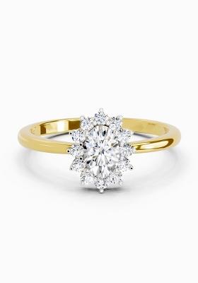 14Kt Yellow Gold Lab Grown Diamond 0.77 Carat Oval Shape Halo Diamond Engagement Ring for Women
