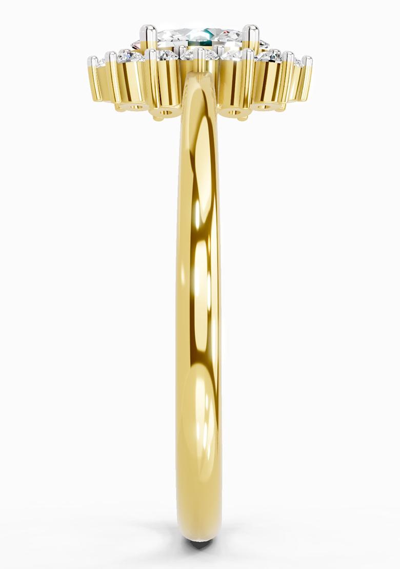 14Kt Yellow Gold Lab Grown Diamond 0.77 Carat Oval Shape Halo Diamond Engagement Ring for Women