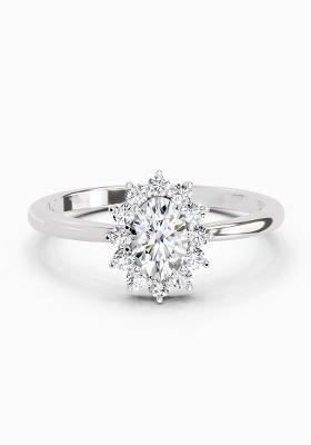 14Kt White Gold Lab Grown Diamond 0.77 Carat Oval Shape Halo Diamond Engagement Ring for Women