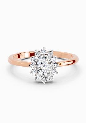 14Kt Rose Gold Lab Grown Diamond 0.77 Carat Oval Shape Halo Diamond Engagement Ring for Women