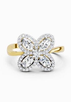 14Kt Yellow Gold Lab Grown Diamond 1.72 Carat Oval Flower Ring for Women