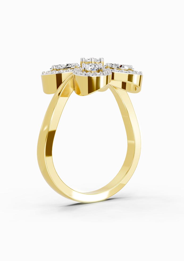 14Kt Yellow Gold Lab Grown Diamond 1.72 Carat Oval Flower Ring for Women