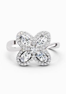14Kt White Gold Lab Grown Diamond 1.72 Carat Oval Flower Ring for Women